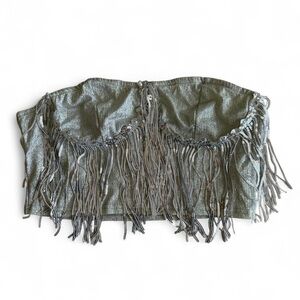 SHEIN Metallic Fringe Crop Top - Silver